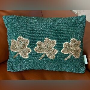 Lucky Lane Beaded Triple Clover Accent Pillow. Clean. 1 loose thread see photo.